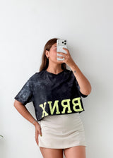 Size S-M Black Graphic Crop Top