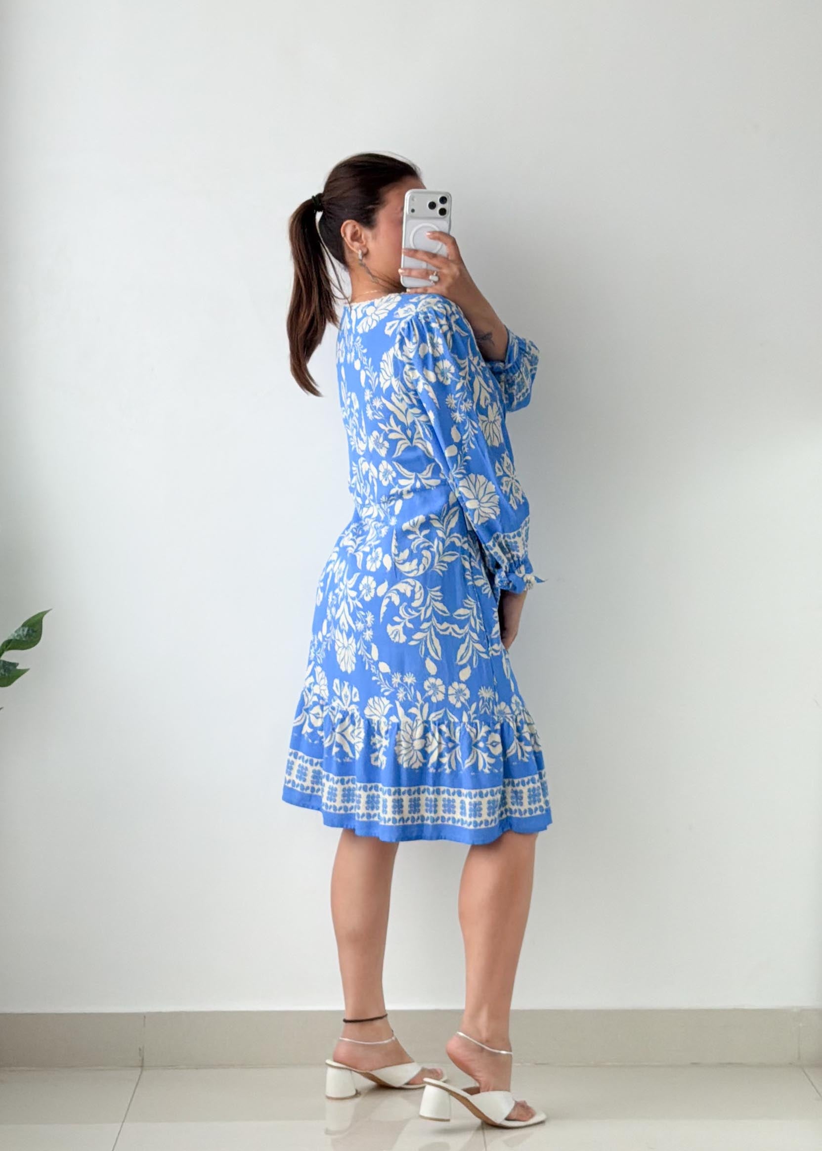 Size L & XL Blue Floral Printed Mini Dress