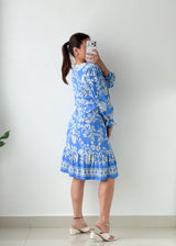 Size L & XL Blue Floral Printed Mini Dress