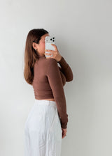 Size XS-S Chocolate Brown V-Neck Crop Top