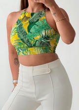 Size XS-S Green Tropical Halter Crop Top