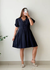 Size M-L Navy Tie-Neck Mini Dress