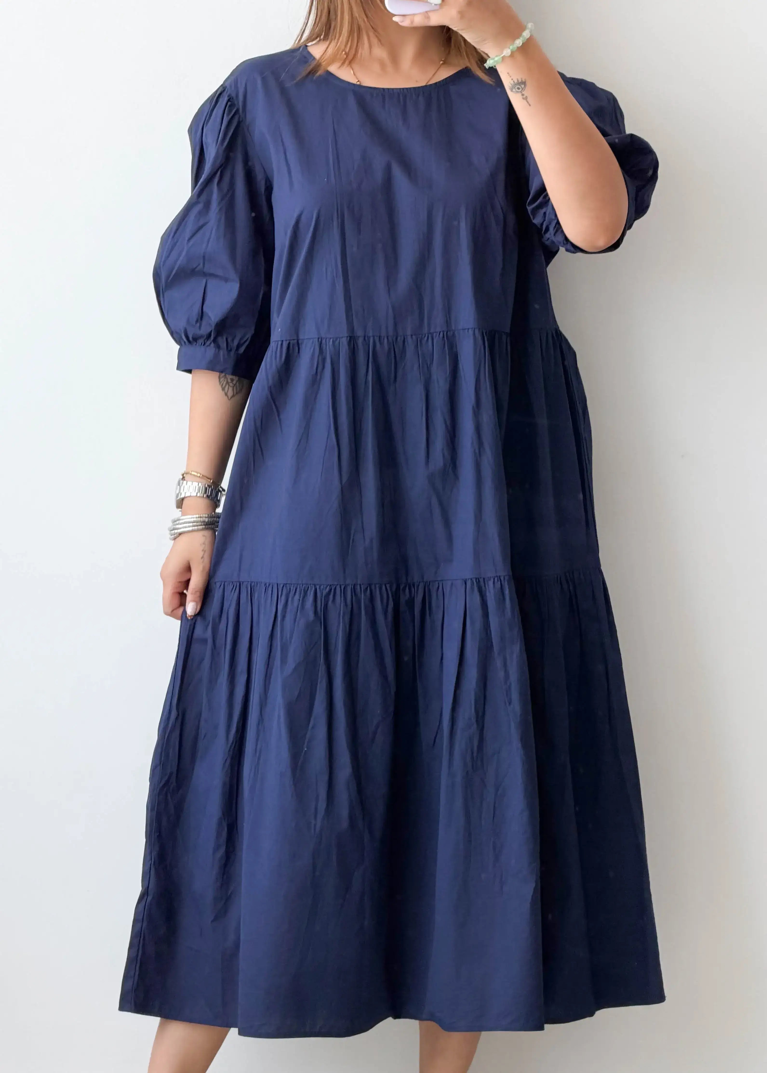 Size L-XL, Navy Tiered Midi Dress