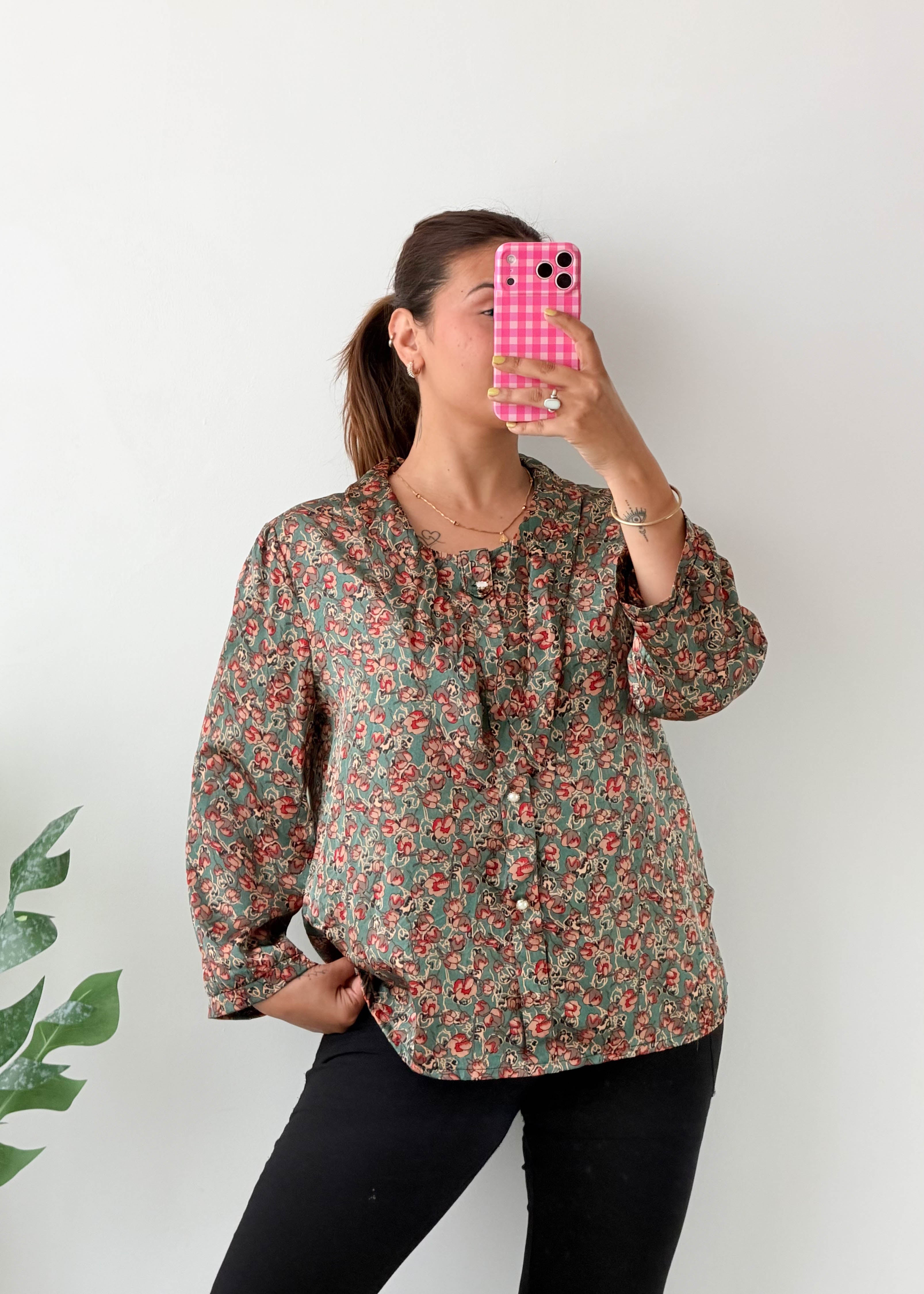 Size M-L Green Ditsy Floral Blouse