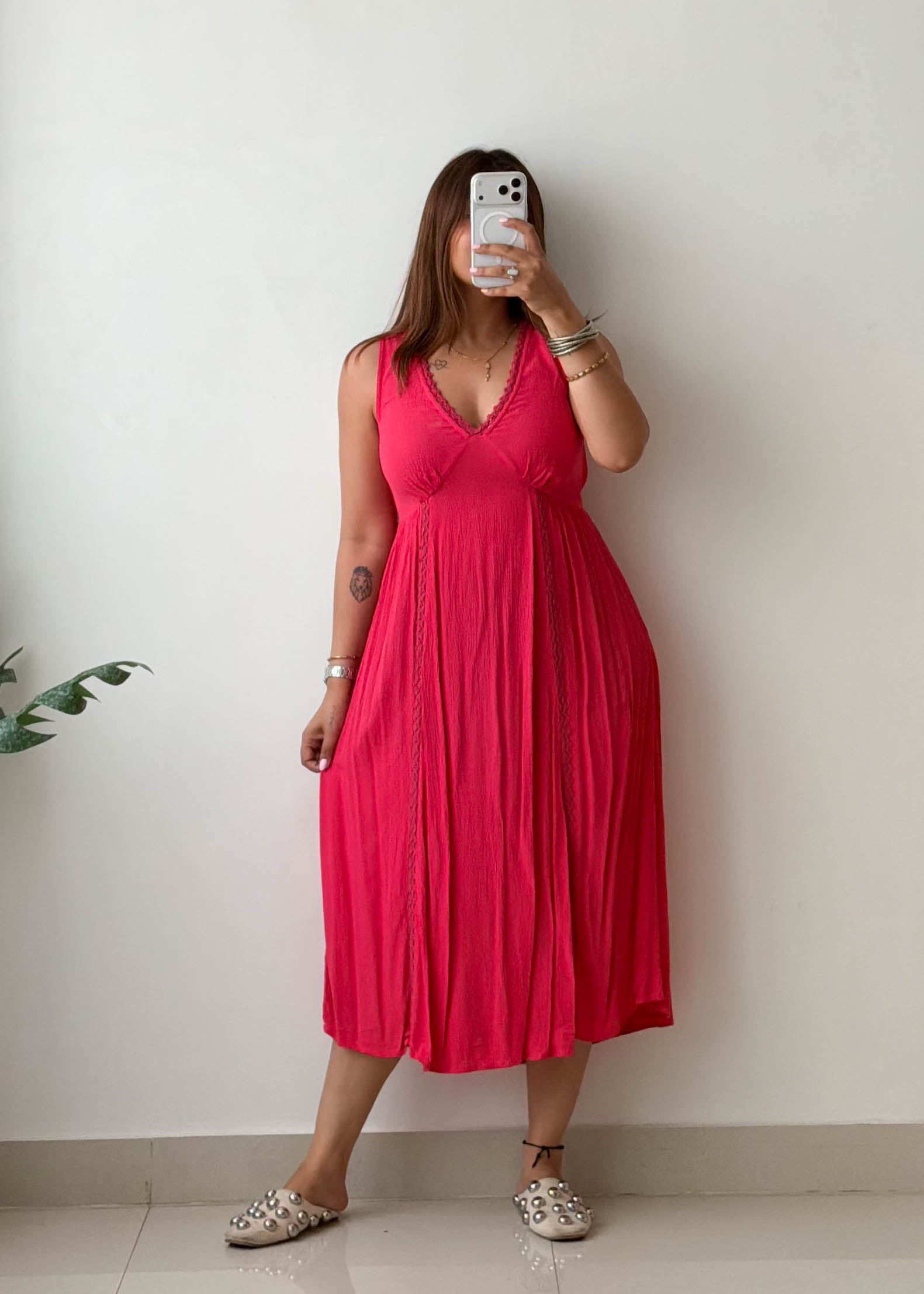 Size S & M Pink Pleated Maxi Dress
