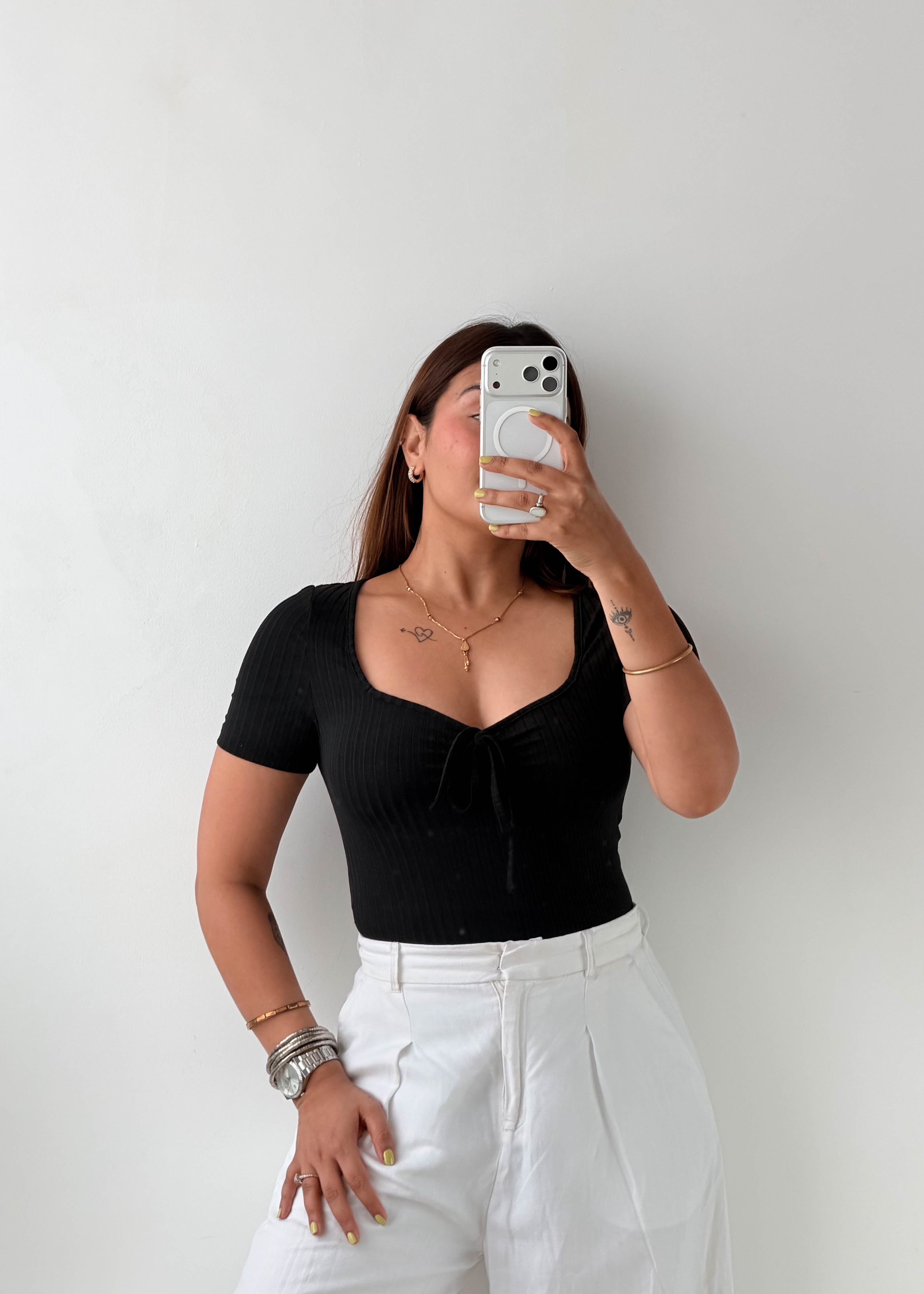 Size XS-S Black Sweetheart Ribbed Top