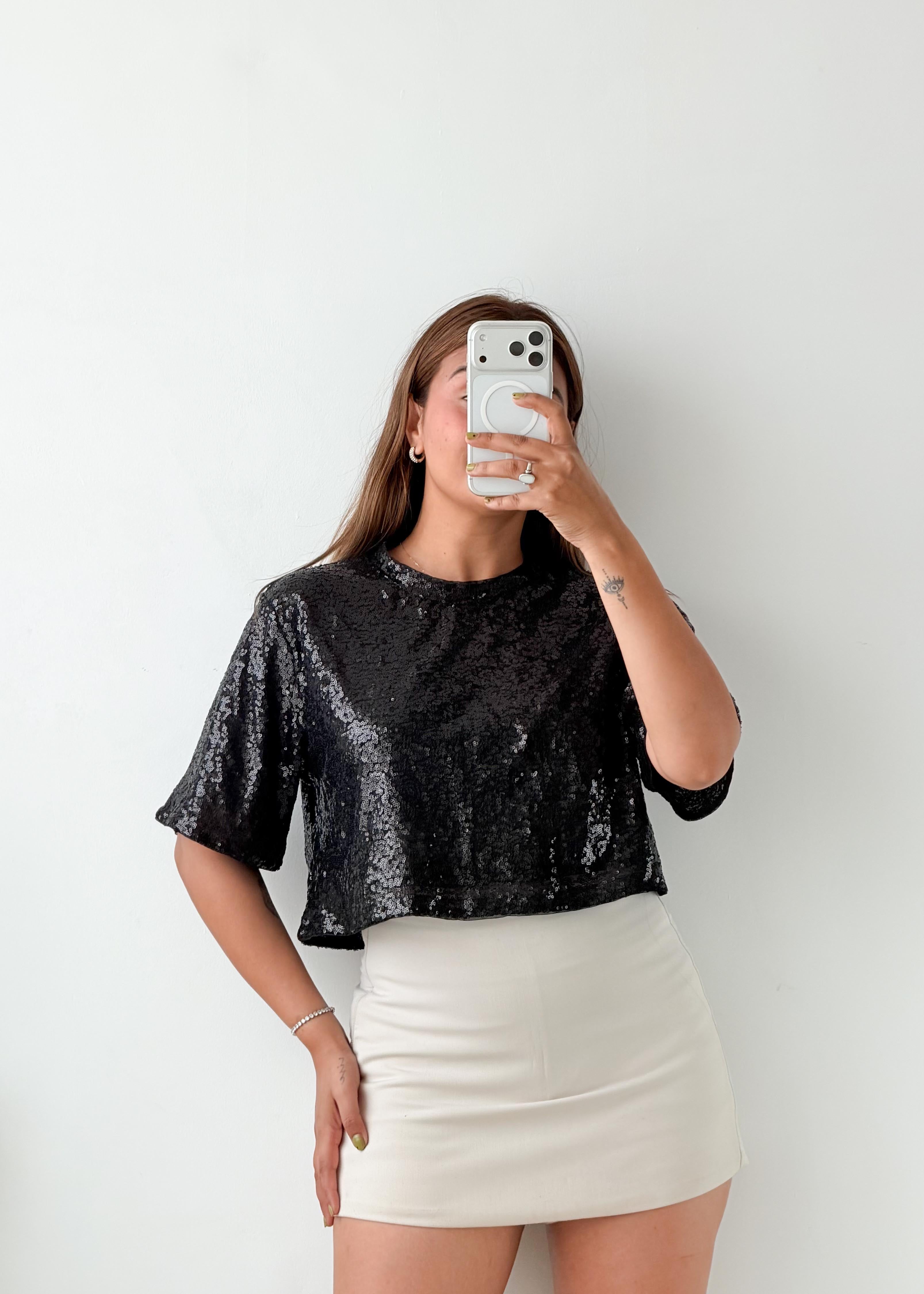 Size S-M Black Sequin Crop Top