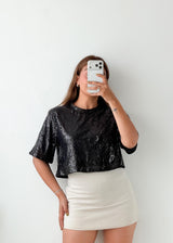 Size S-M Black Sequin Crop Top