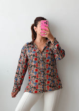 Size M-L Multicolor Geometric Print Shirt Top
