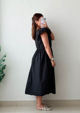 Size M-L Black Puff Sleeve Midi Dress