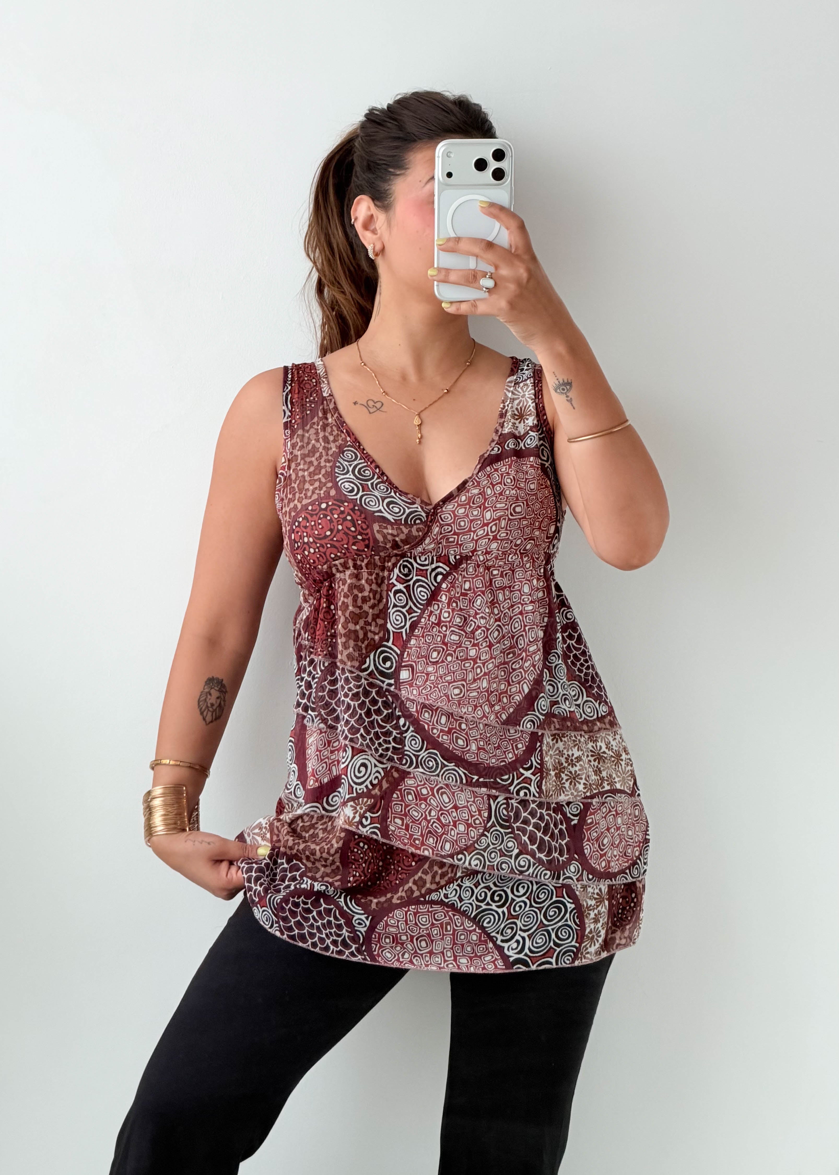 Size XS-S Brown Paisley Sleeveless Top