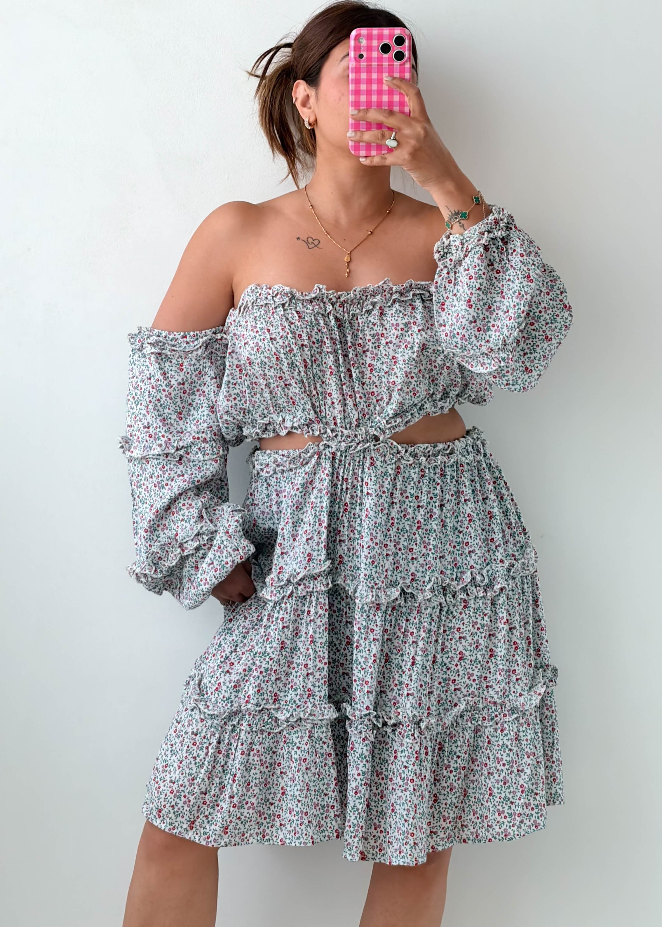 Size XL-2XL Floral Cut-Out Mini Dress