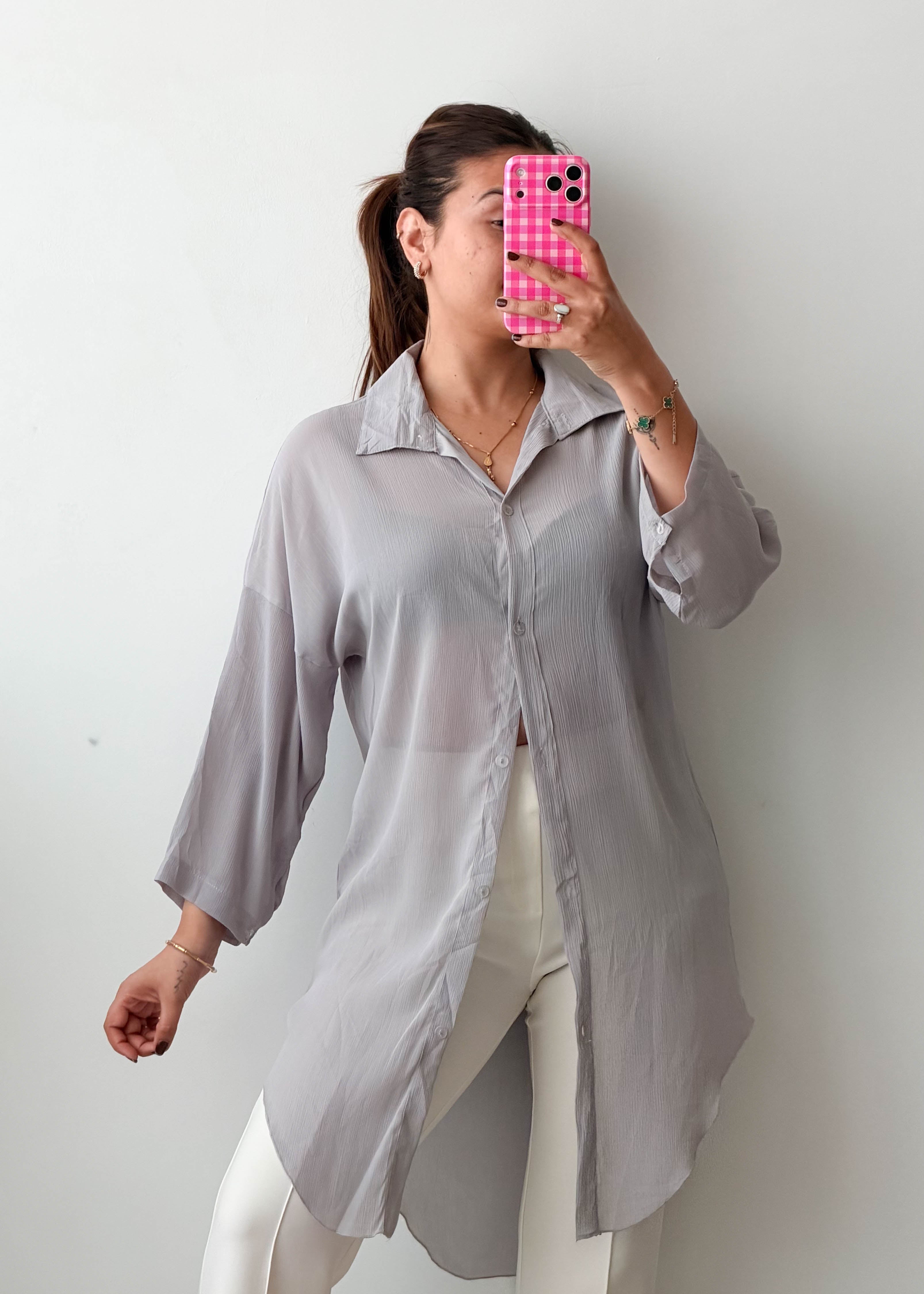 Size XS-S Grey Longline Shirt Top