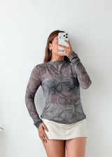 Size M-L Grey Abstract Mesh Top