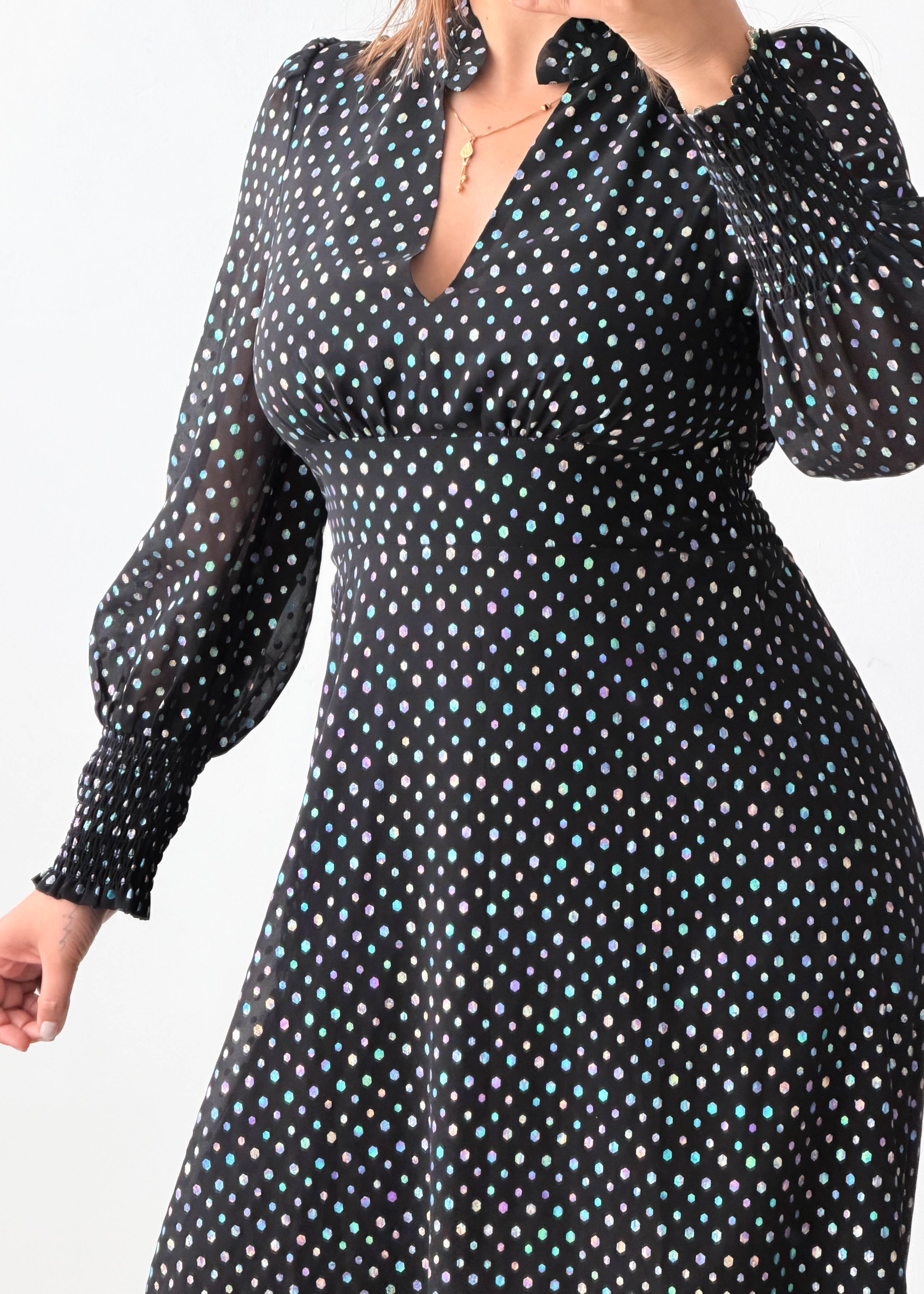 Size XS-S Black Polka Dot Midi Dress