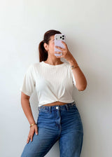 Size L-XL White Twist Hem Top