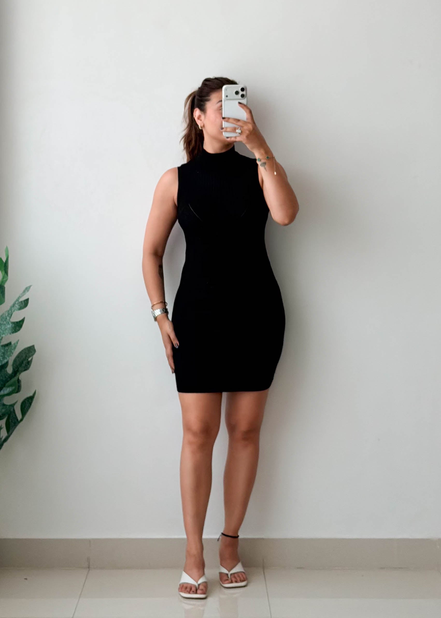 Size XS-S Black High Neck Bodycon Mini Dress