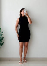 Size XS-S Black High Neck Bodycon Mini Dress