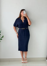 Size M-L / L-XL Navy Ribbed Midi Dress without Belt