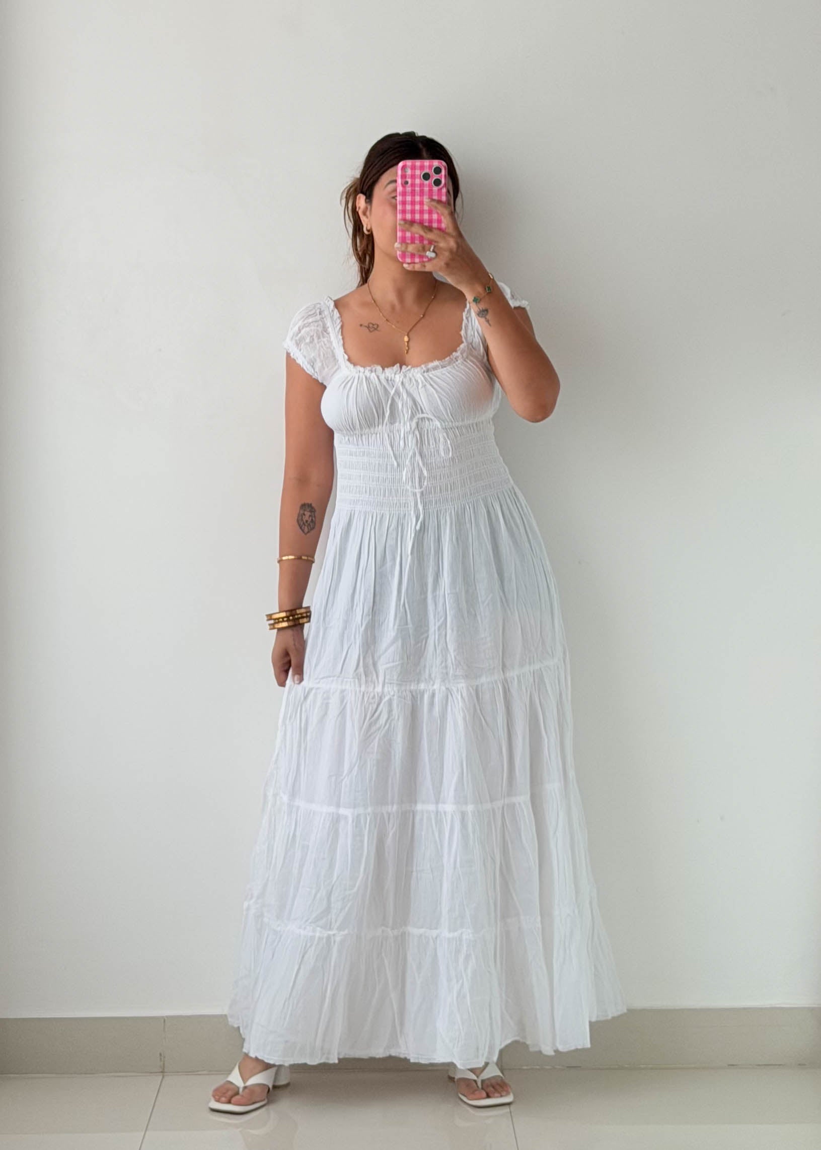 Size S & M White Smocked Maxi Dress