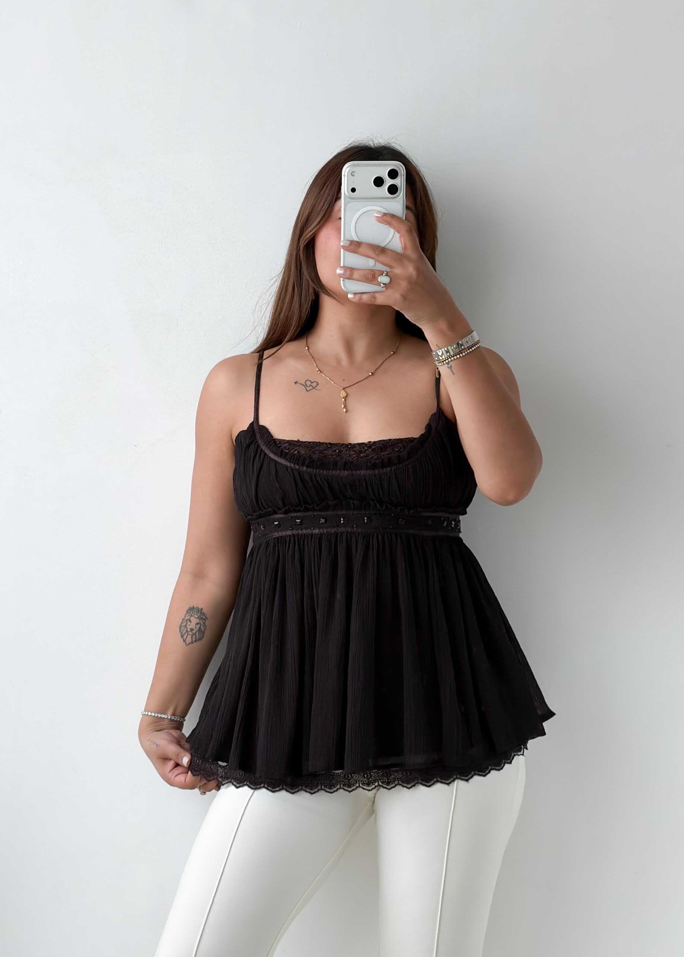 Size S Brown Chiffon Babydoll Cami Top