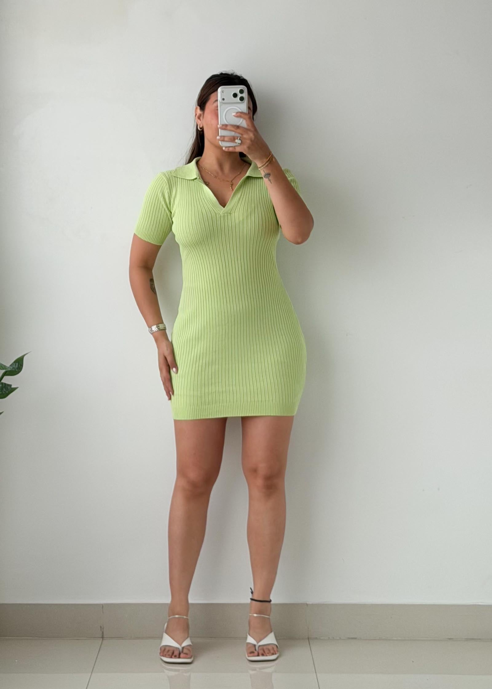 Size S-M Lime Green Collared Bodycon Mini Dress