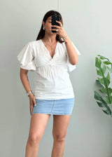 Size XS-S, Soft Cotton White V Neck Summer Top - Closet by Payal