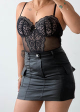 Size M Black Floral Lace Corset Bodysuit