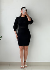 Size M-L Black Ribbed Bodycon Mini Dress