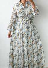 Size M-L Ivory Floral Tiered Maxi Dress