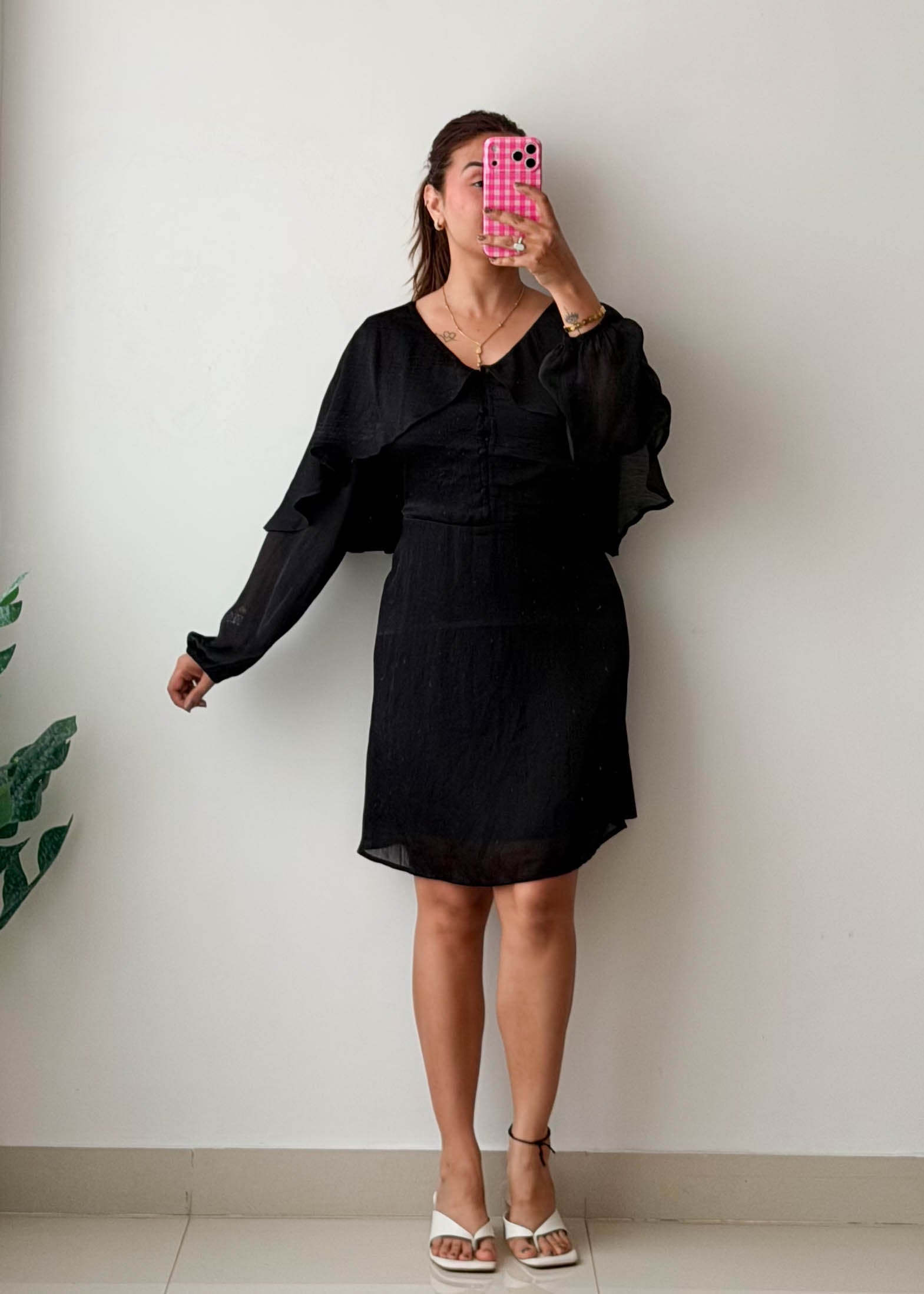 Size XL Black Sheer Sleeve Mini Dress
