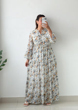 Size M-L Ivory Floral Tiered Maxi Dress