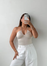 Size XS-S Beige Halter Neck Bodysuit