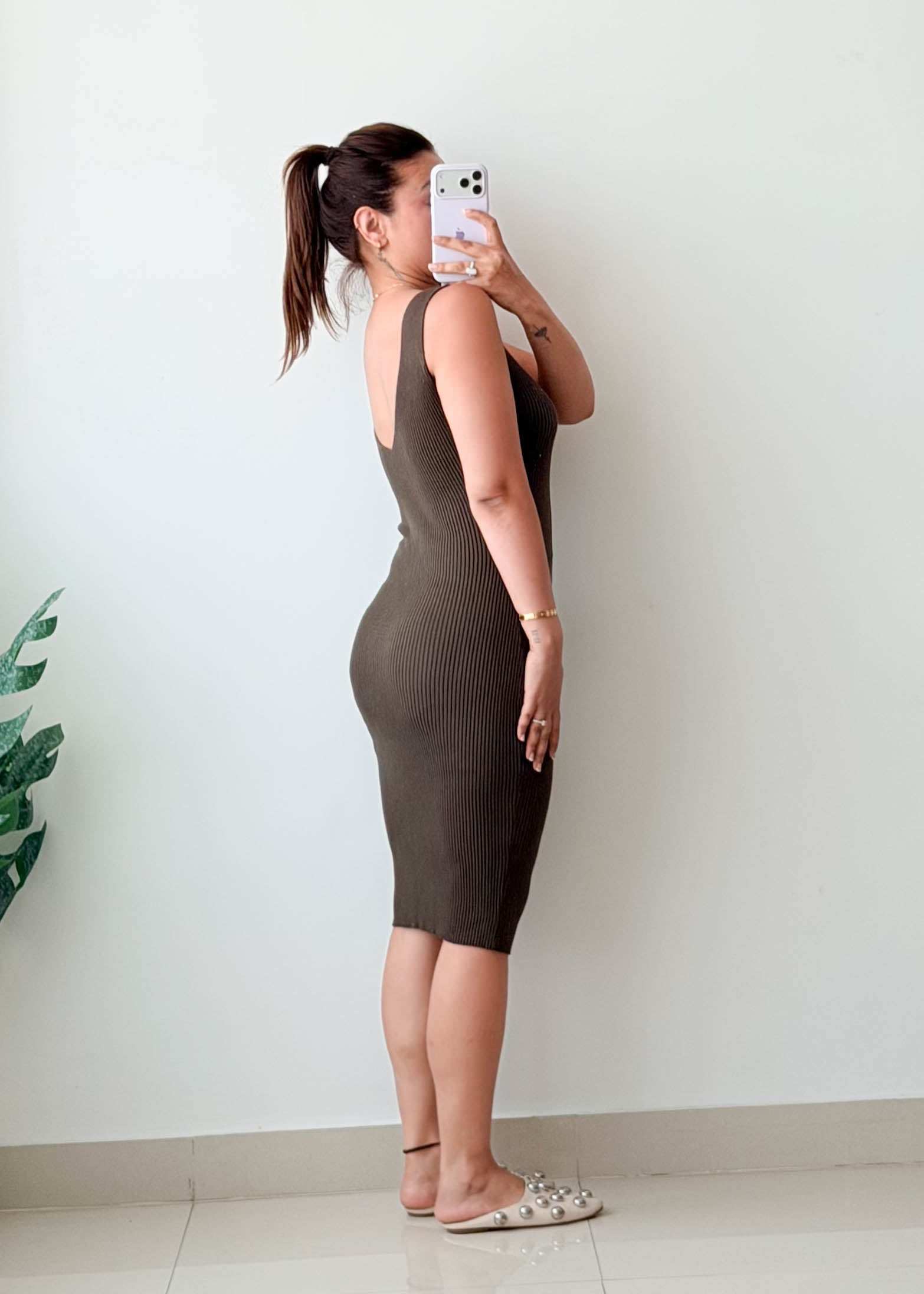 Size S-M Brown Ribbed Midi Dress