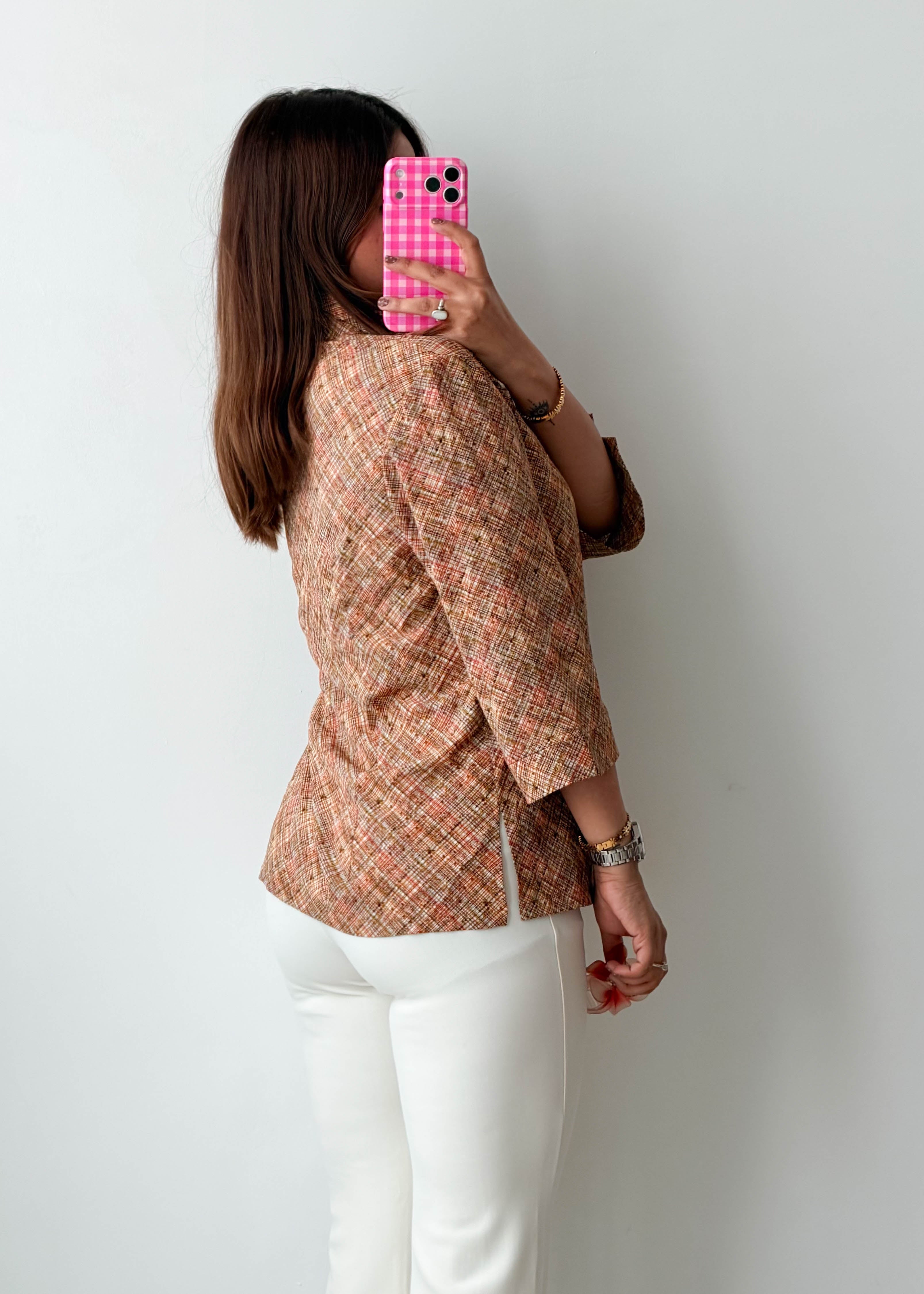 Size M-L Beige Brown Textured Shirt Top