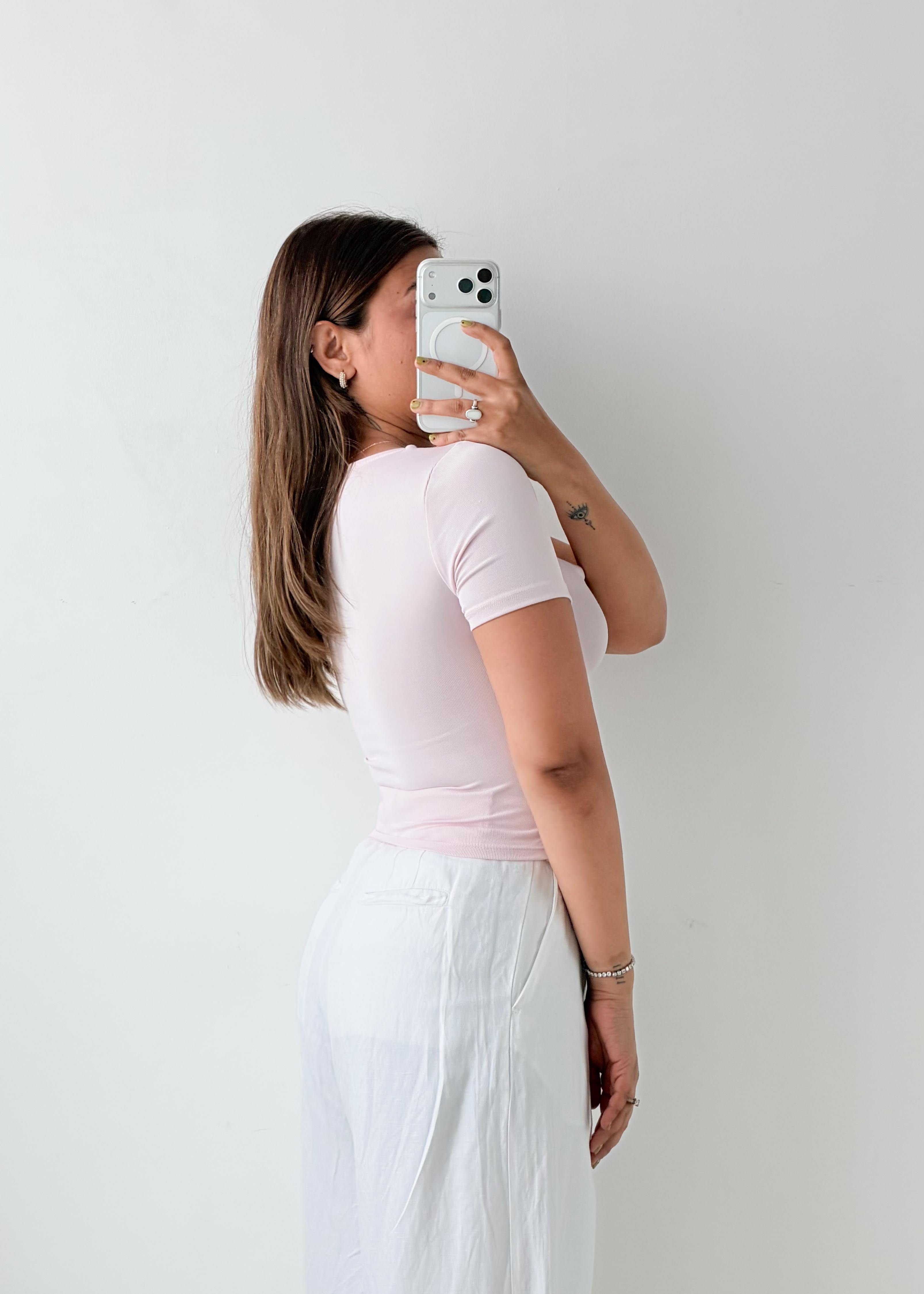 Size XS-S Baby Pink Square Neck Top