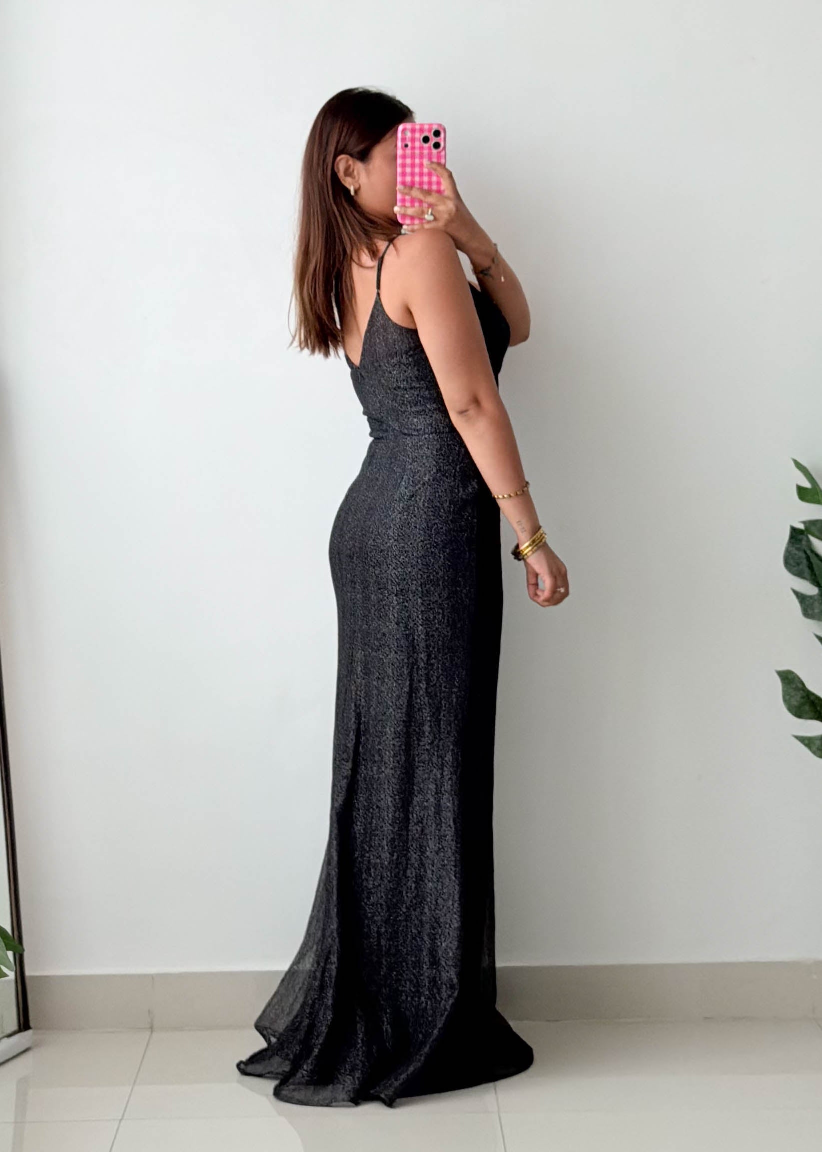Size S-M Black Shimmer Maxi Dress