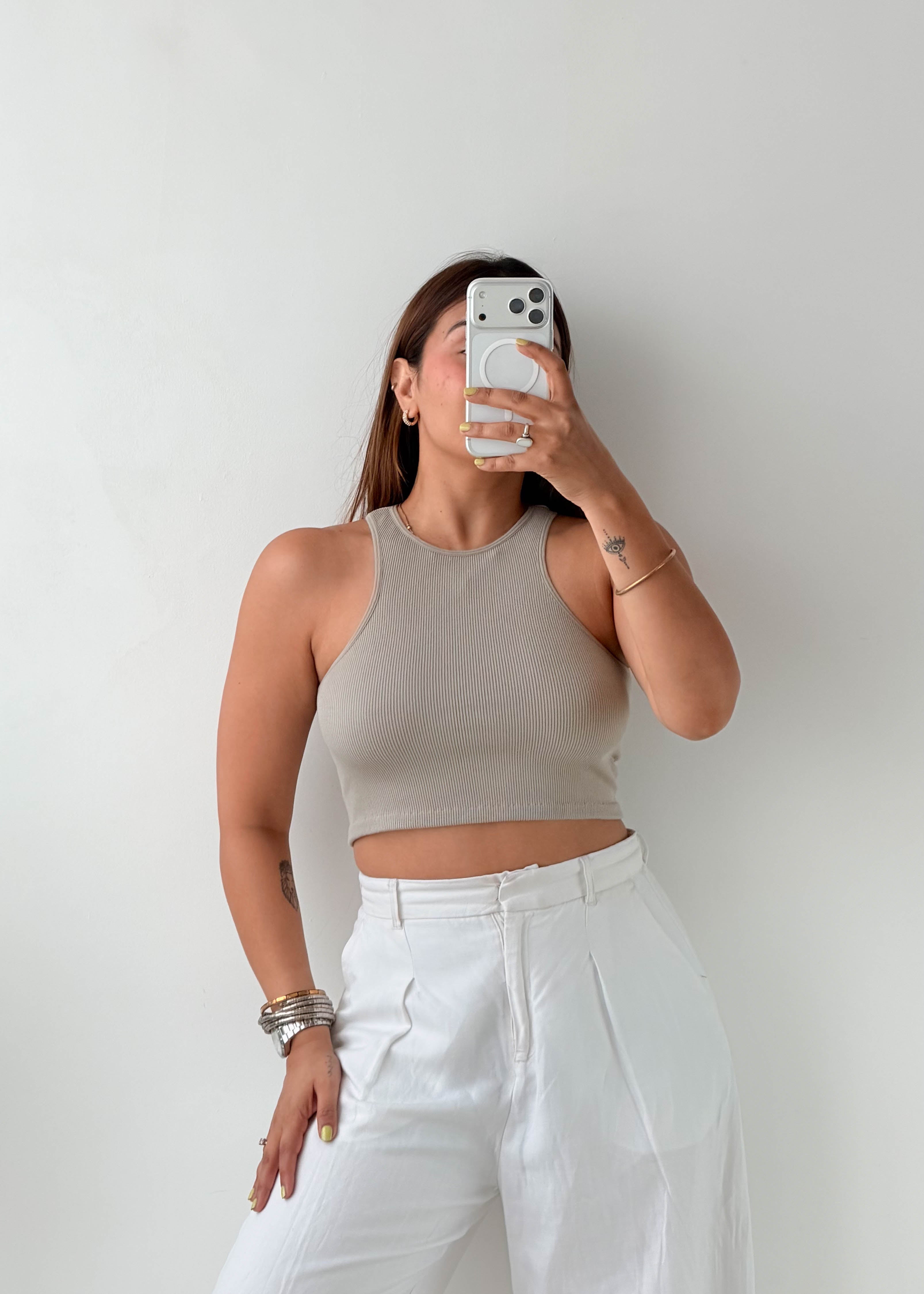 Size S-M Sage Ribbed Racer Tank Top