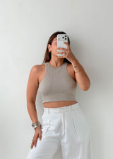 Size S-M Sage Ribbed Racer Tank Top