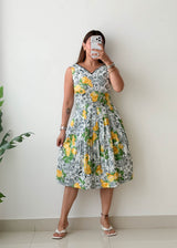 Size S White Lemon Print Fit & Flare Midi Dress