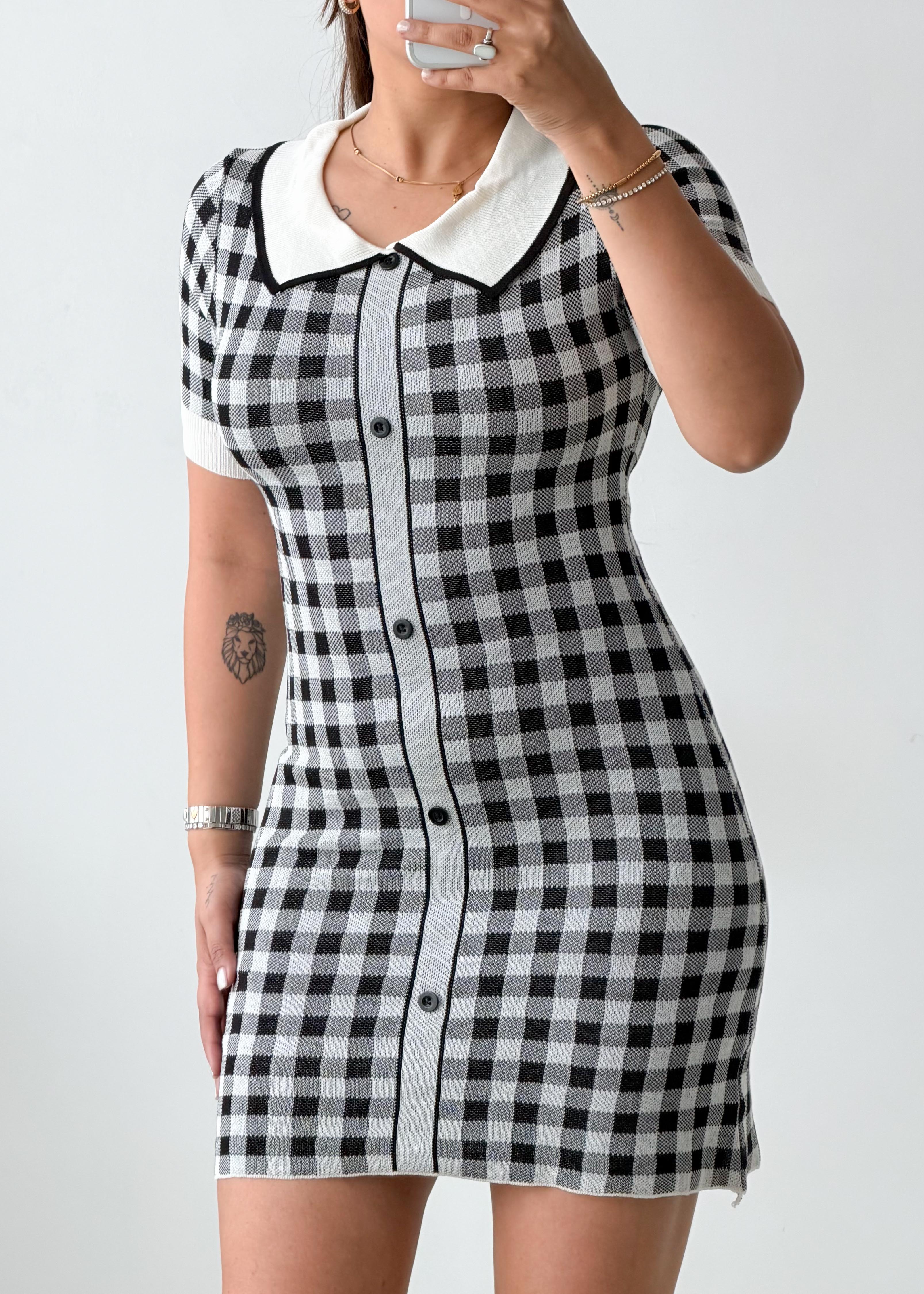 Size S-M Black & White Gingham Bodycon Mini Dress