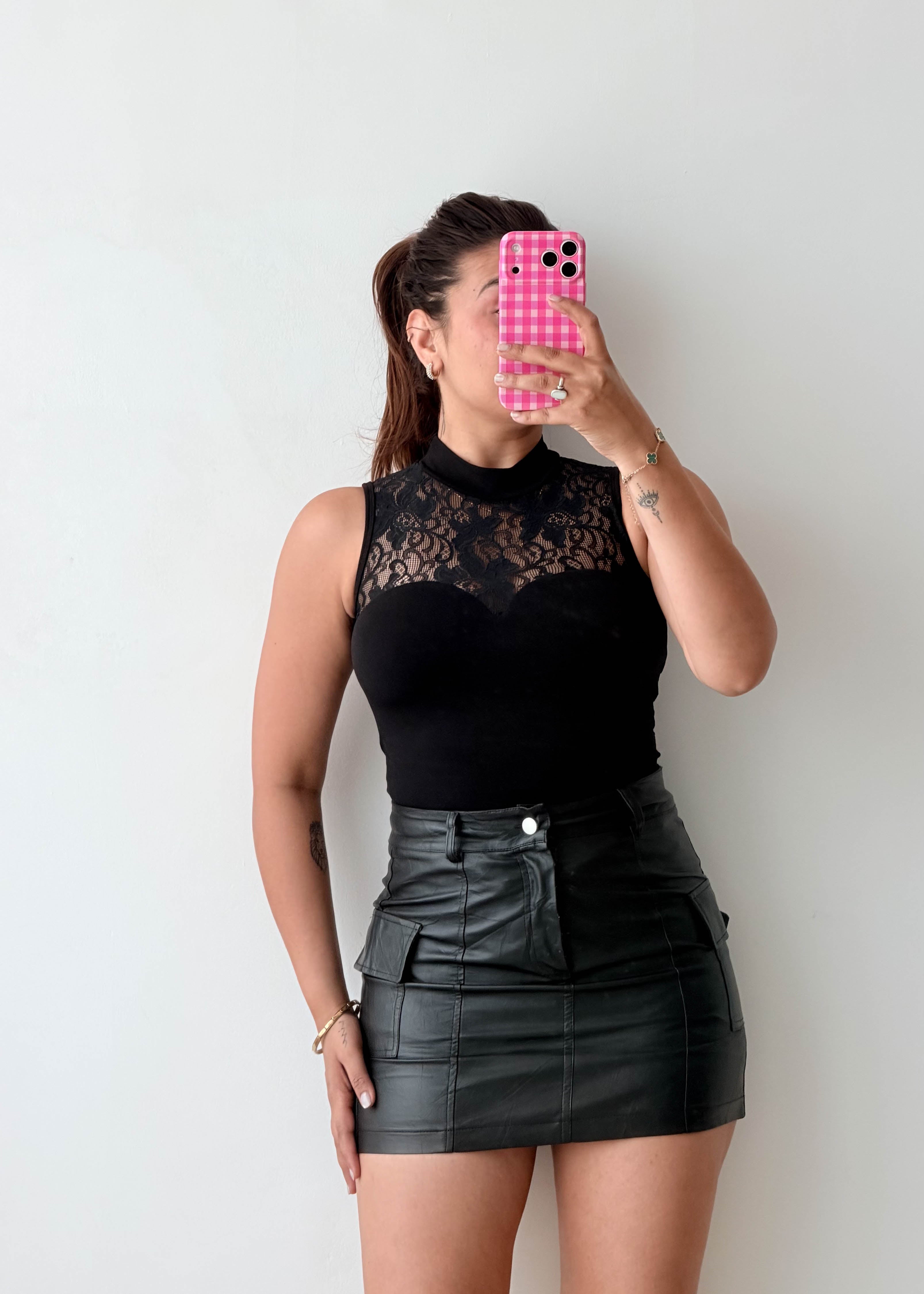 Size XS-S Black Lace High Neck Bodysuit