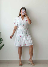 Size XS-S, White Embroidered Tiered Mini Dress