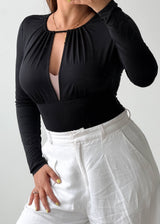 Size S-M Black Keyhole Long Sleeve Bodysuit