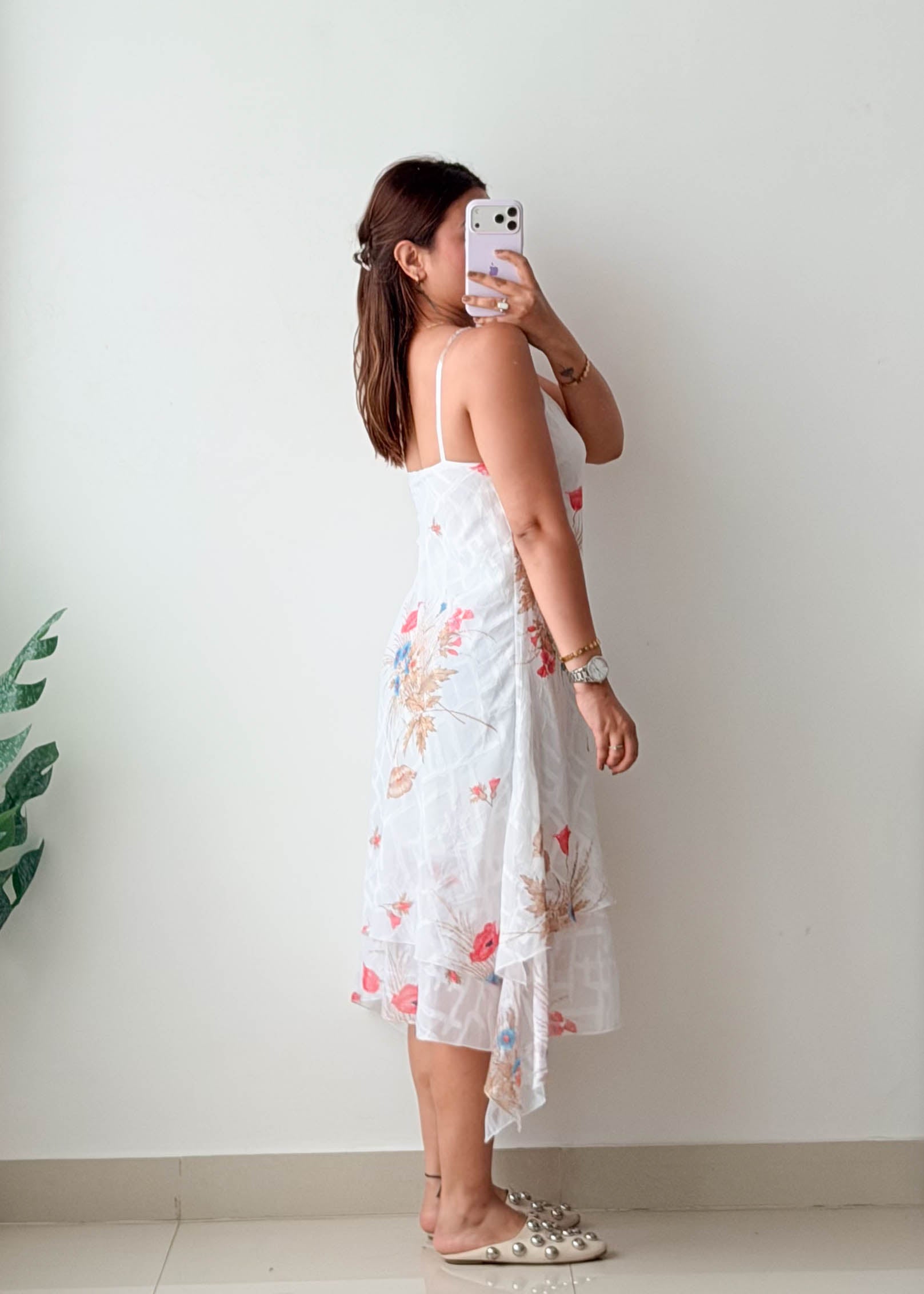 Size S-M White Floral Midi Dress