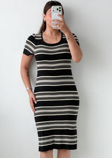 Size M-L Black & White Striped Bodycon Midi Dress
