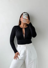 Size S-M Black Keyhole Long Sleeve Bodysuit