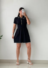 Size S-M Black Contrast Collar Mini Dress