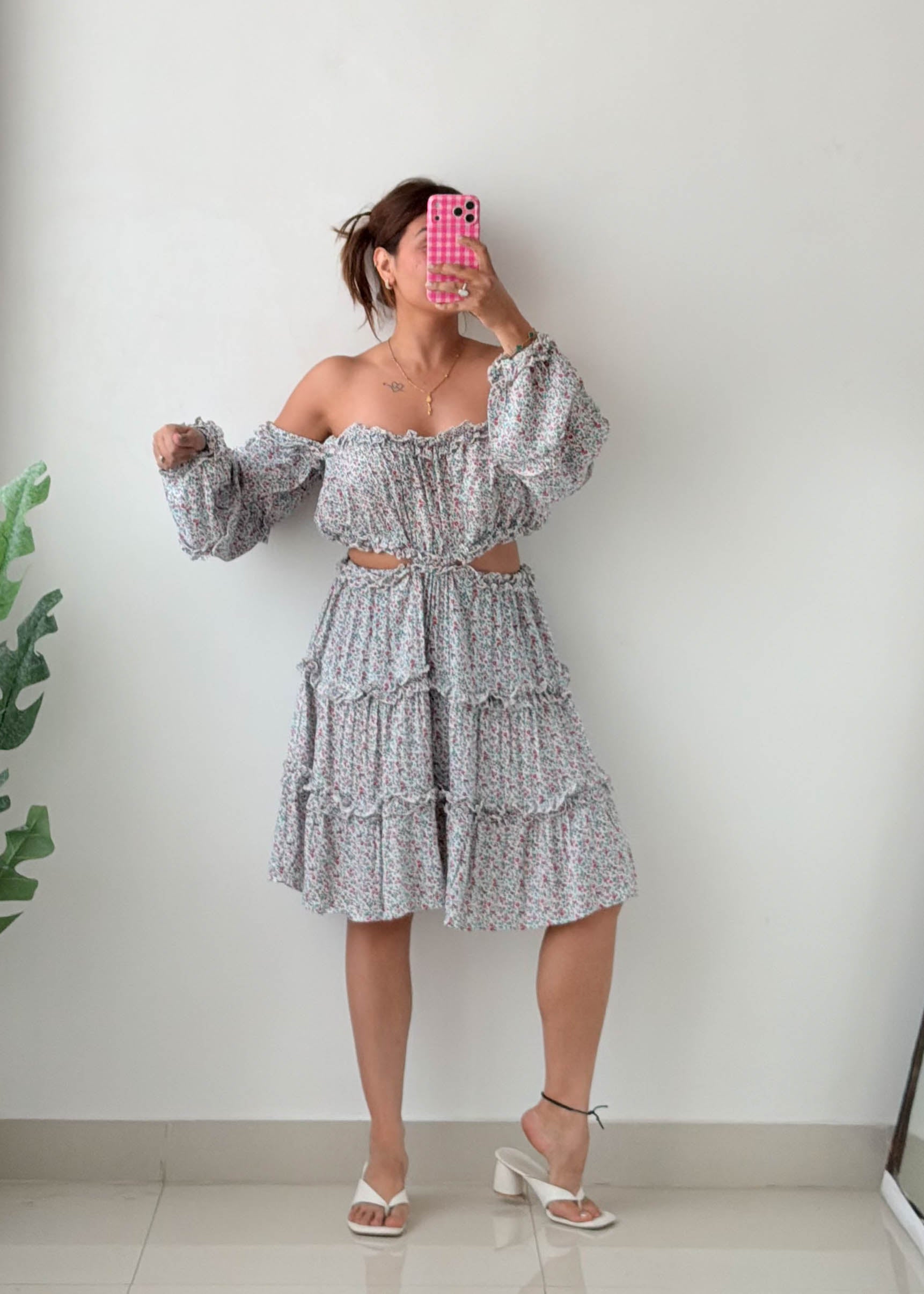 Size XL-2XL Floral Cut-Out Mini Dress