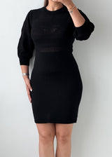 Size M-L Black Ribbed Bodycon Mini Dress